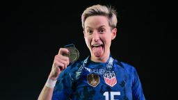 FRISCO, TX - FEBRUARY 22: Megan Rapinoe #15 of the United States holds her champions medal after winning 2023 SheBelieves Cup against Brazil at Toyota Stadium on February 22, 2023 in Frisco, Texas. (Photo by Andrew Hancock/ISI Photos/Getty Images)