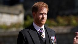 In this April 2021 photo, Prince Harry walks in the procession at Windsor Castle, Berkshire, during the funeral of Britain's Prince Philip, who died at the age of 99.