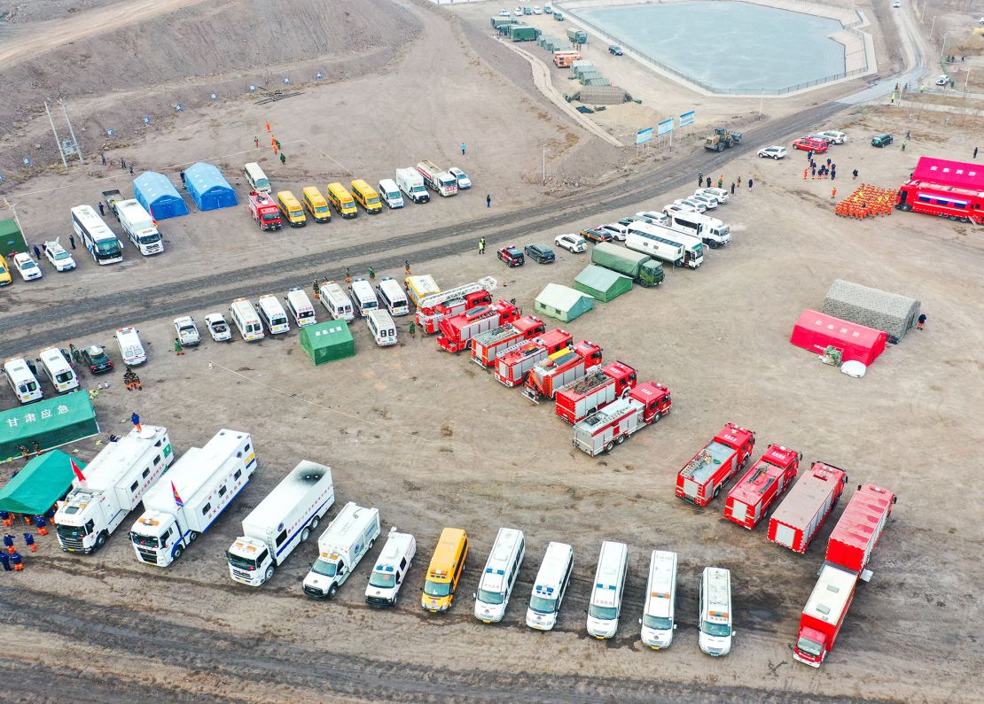 Rescue vehicles near the site of the collapsed coal mine. 