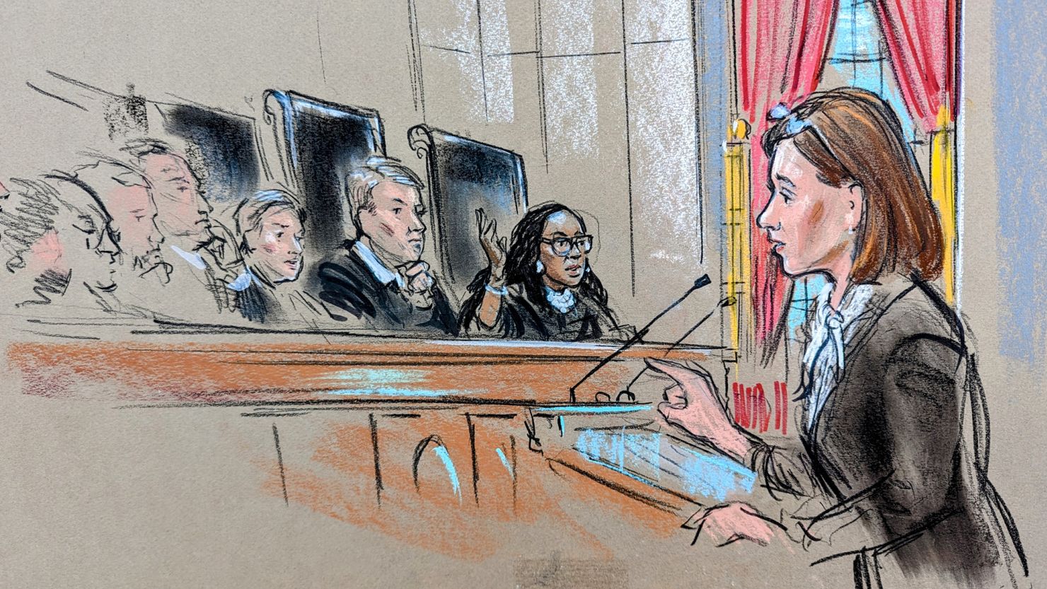 Google's attorney Lisa Blatt speaking before the U.S. Supreme Court justices on February 21 during oral arguments on the Gonzalez v. Google case. 