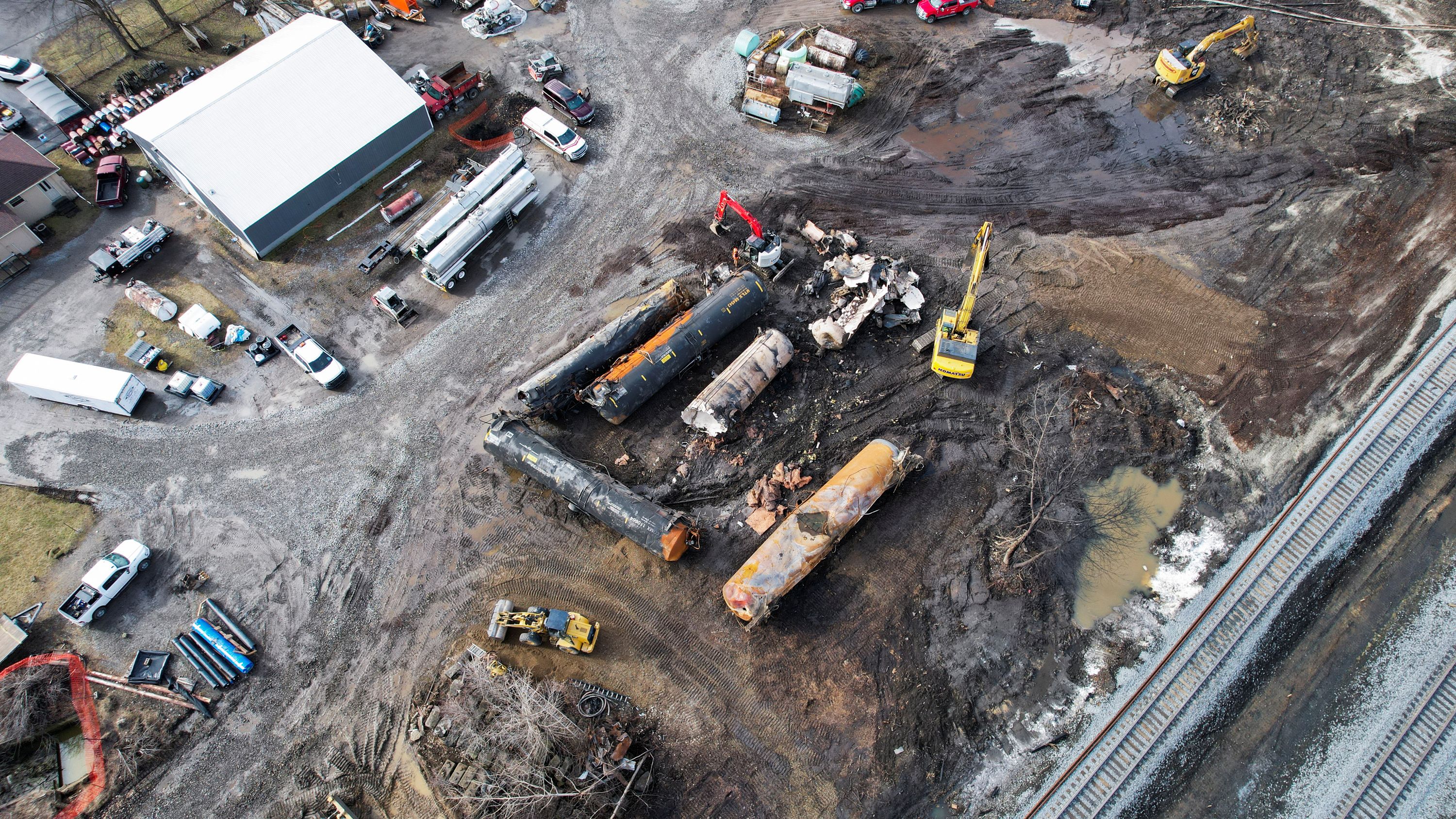 Cleanup continues at the site of a train derailment in Ohio.