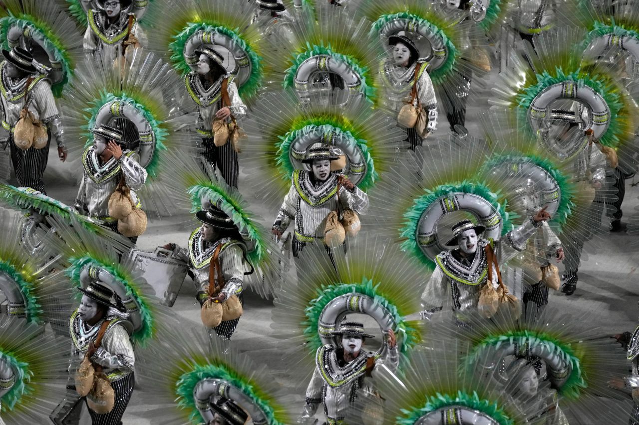 Performers from the Beija Flor samba school take part in Carnival celebrations in Rio de Janeiro on Tuesday, February 21.