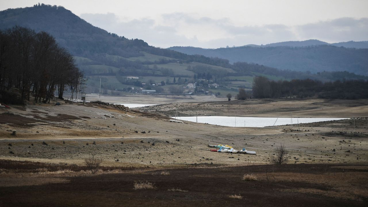 Pedal boats are stranded on the beach, on the edge of Lake Montbel in south-western France, on February 21.