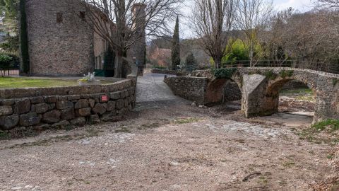 The bed of the Issole River sits completely dry at Flassans-sur-Issole, in southeastern France, on February 23.