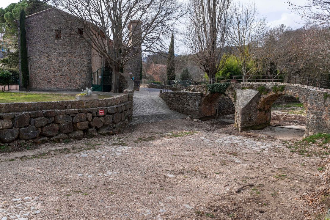 The bed of the Issole River sits completely dry at Flassans-sur-Issole, in southeastern France, on February 23.