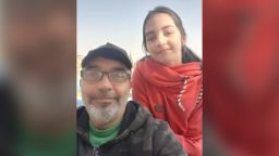 Earthquake survivors Samer Sharif, 51, and his daughter Salma, 15, are pictured together. 