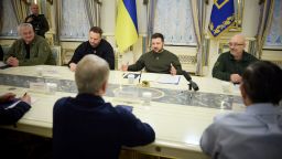 Ukraine's President Volodymyr Zelenskiy attends a meeting with U.S. Congressional delegation lead by Chairman of the House Foreign Affairs Committee Michael McCaul, amid Russia's attack on Ukraine, in Kyiv, Ukraine February 21, 2023. 