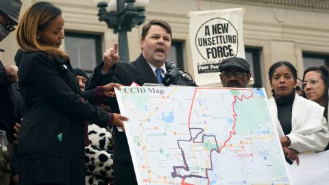 Cliff Johnson, center, with the MacArthur Justice Center, voices his opposition to Mississippi House Bill 1020, on January 31 at the Mississippi Capitol in Jackson. 