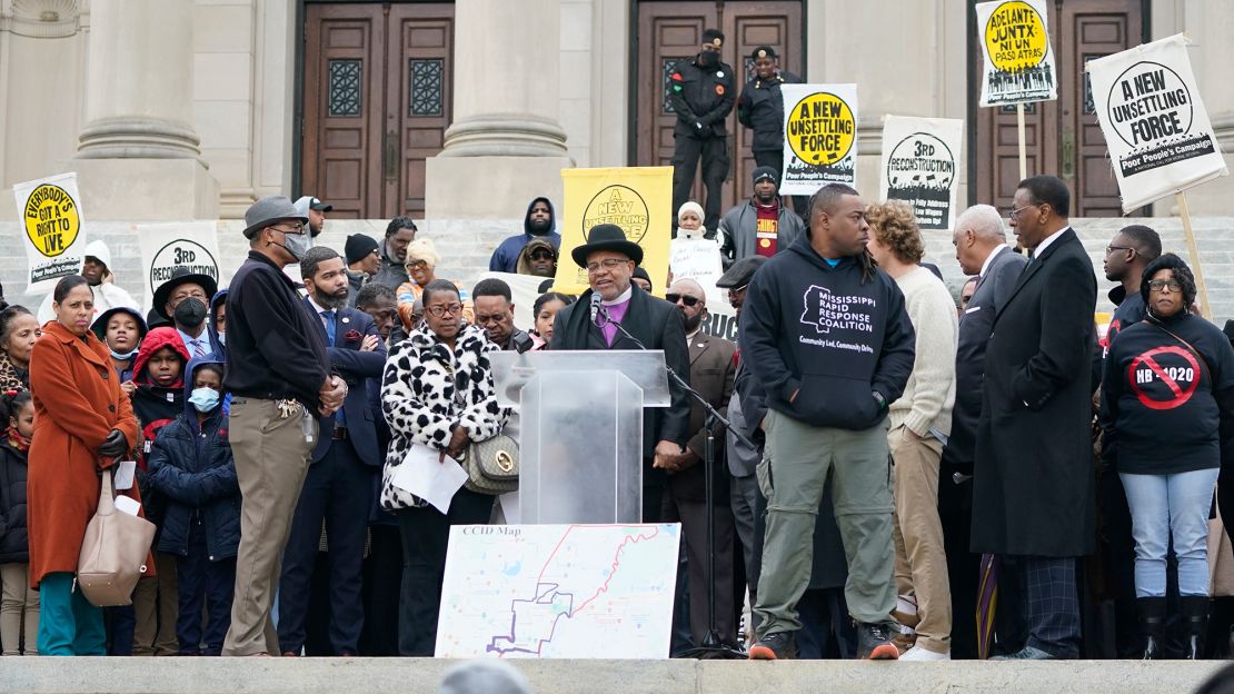 Over 200 people gather on the steps of the Mississippi Capitol in Jackson, to voice their opposition to Mississippi House Bill 1020 on Tuesday, January 31.