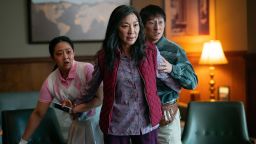 Stephanie Hsu, Michelle Yeoh, Ke Huy Quan in scene from "Everything Everywhere All At Once." 