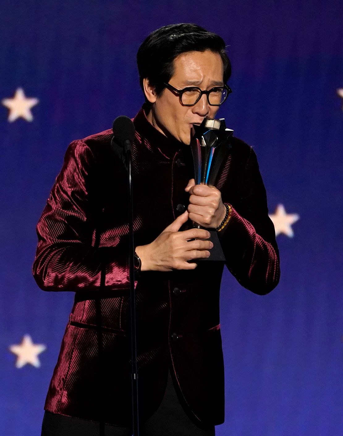 Ke Huy Quan accepts the award for best supporting actor for "Everything Everywhere All at Once" at the Critics Choice Awards in January.