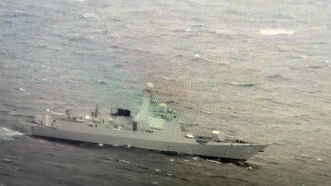 A picture of the Chinese People's Liberation Army Navy destroyer Changsha as seen on the computer screens of a US Navy P-8A reconnaissance jet over the South China Sea on Friday. 
