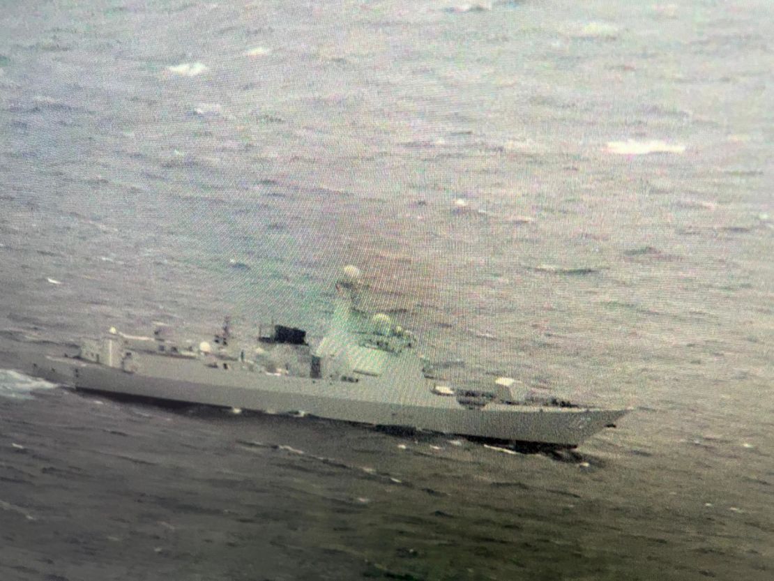 A picture of the Chinese People's Liberation Army Navy destroyer Changsha as seen on the computer screens of a US Navy P-8A reconnaissance jet over the South China Sea on Friday. 