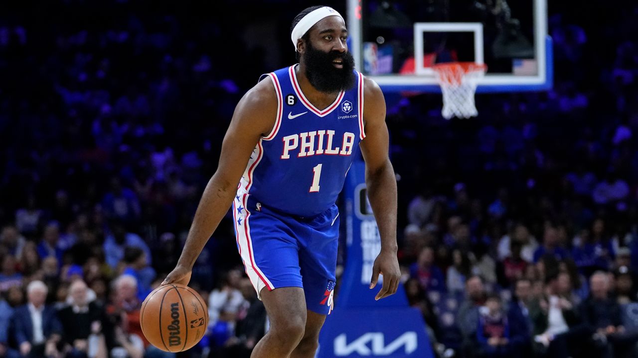 The Philadelphia 76ers' James Harden plays in a game Thursday in Philadelphia. 