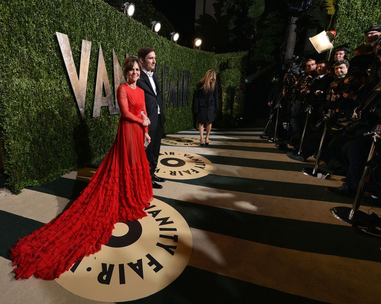 Field attends the Vanity Fair Oscar Party with her son Sam Greisman in 2013. 