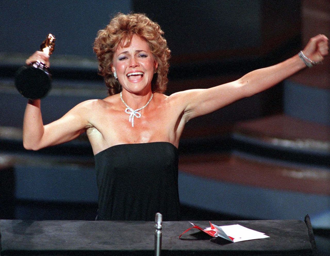 Field accepts the Oscar for best actress in 1985. It was her second Academy Award, and she won it for her role in "Places in the Heart." During her speech, she said: "I can't deny the fact that you like me. Right now, you like me!" The memorable moment is often misquoted today.