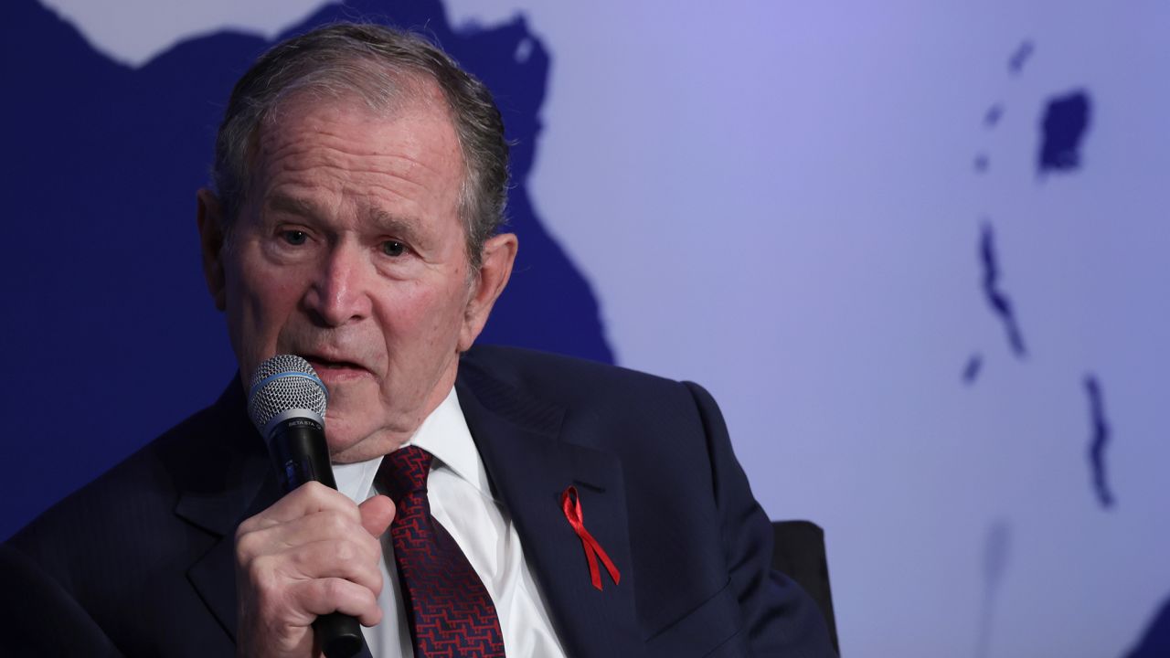 Former President George W. Bush speaks during an event to mark the 20th anniversary of PEPFAR at the United States Institute of Peace on February 24 in Washington, DC.