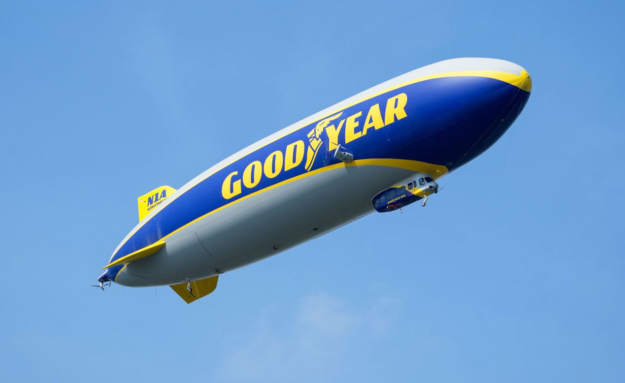 For the past 90 years, most of the airships floating across the skies have been advertising vessels -- like the Goodyear Blimp, pictured here in Tulsa, Oklahoma, in 2022.