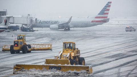 NEW YORK, NY - FEBRUARY 02:  The tarmac of La Guardia Airport is cleared during a winter storm on February 2, 2015 in the Queens borough of New York City. The snowstorm, which is effecting an area stretching from New York to Chicago, is disrupting travelers both on the road and in the air.  (Photo by Andrew Burton/Getty Images)