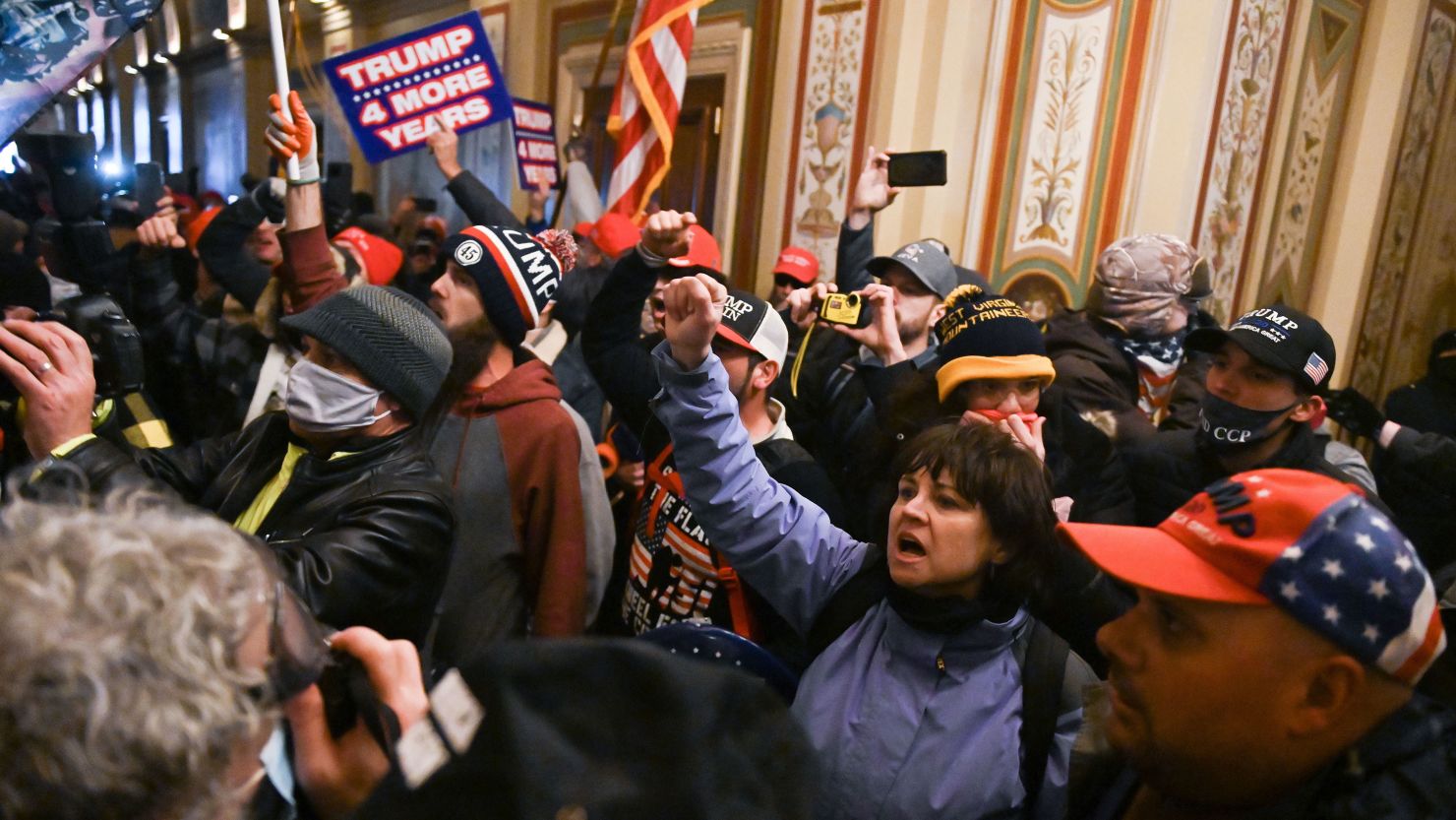 Trump supporters protest inside the US Capitol in Washington, DC, on January 6, 2021. 