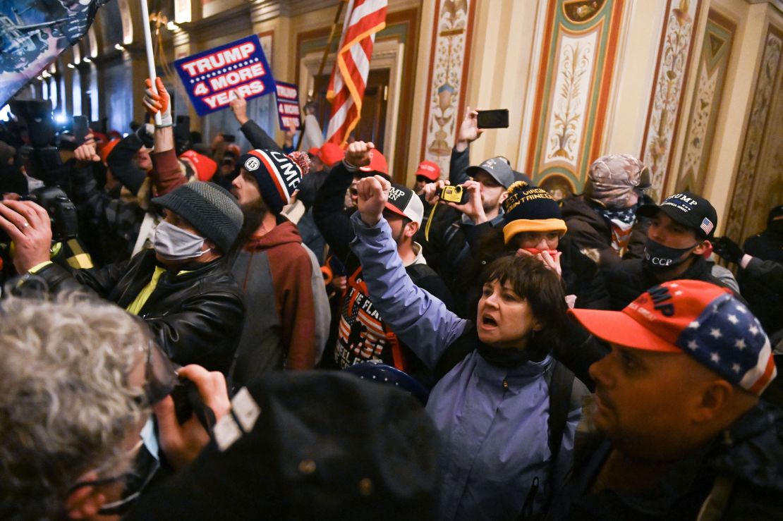Supporters of President Donald Trump protest inside the US Capitol on January 6, 2021, in Washington, DC.