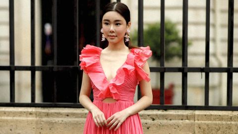 Abby Choi arrives at the Zuhair Murad Spring Summer 2023 Haute Couture show at Hotel Potocki in Paris, France, in January 2023. 