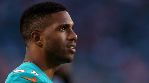 MIAMI GARDENS, FLORIDA - AUGUST 20: Byron Jones #24 of the Miami Dolphins looks on during the first half against the Las Vegas Raiders at Hard Rock Stadium on August 20, 2022 in Miami Gardens, Florida. (Photo by Megan Briggs/Getty Images)