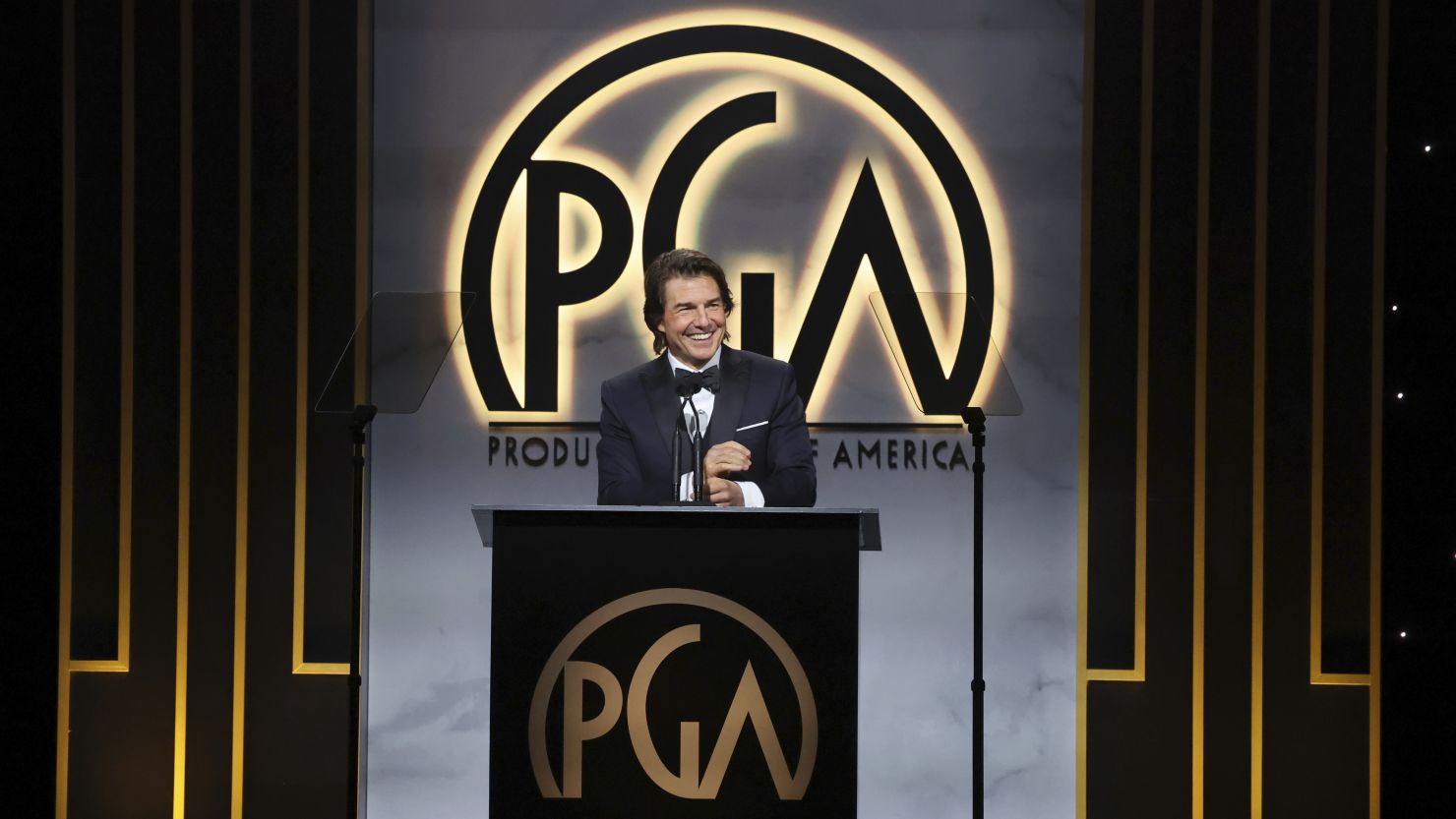Tom Cruise on stage at the 34th Annual Producers Guild Awards at the Beverly Hilton on Saturday, Feb. 25. in Beverly Hills, California.