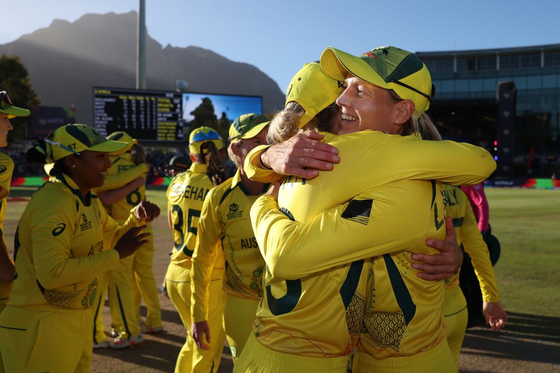 Australia celebrates after winning the Women's T20 World Cup.