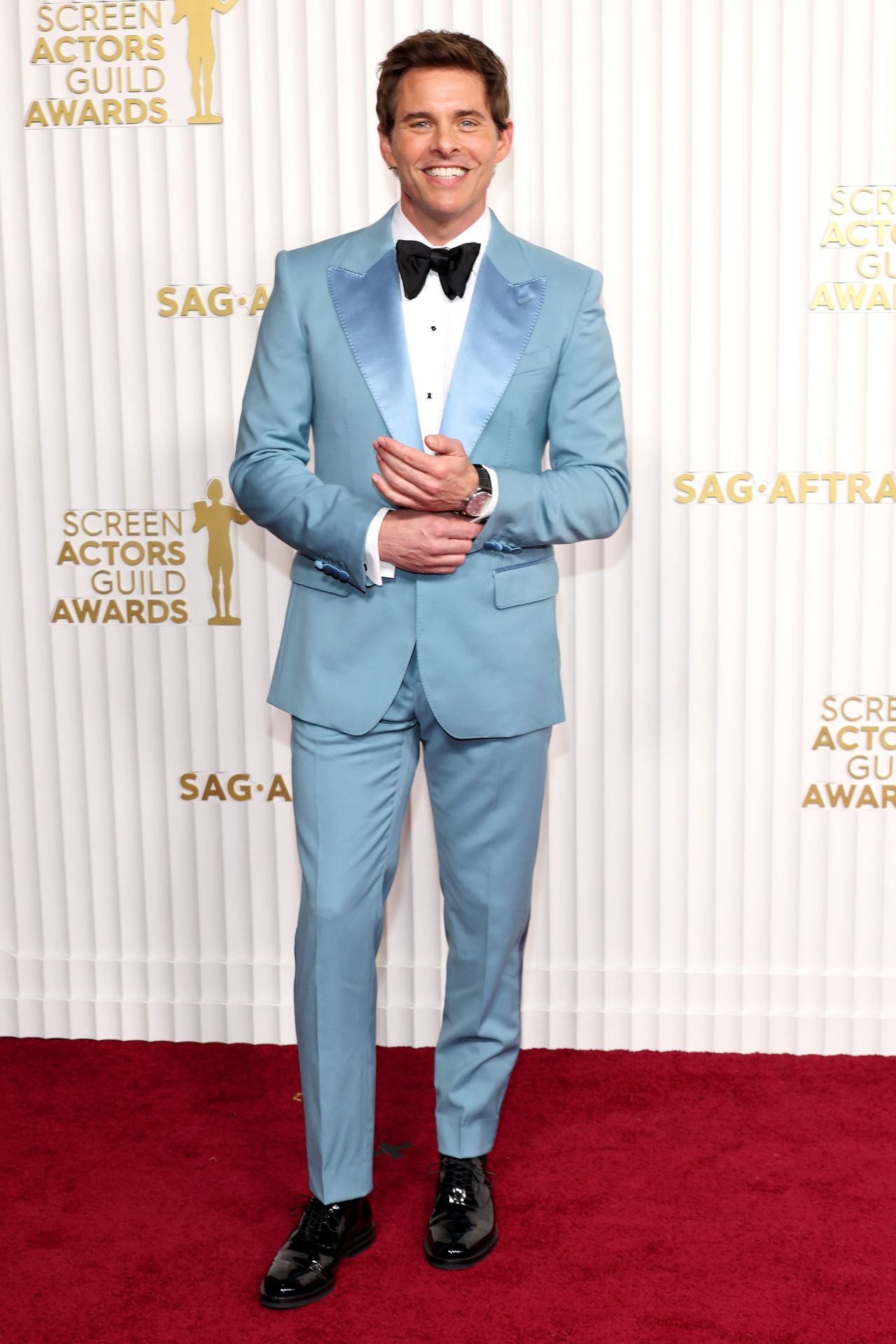 James Marsden put a colorful spin on black tie in a baby blue Dolce & Gabbana tuxedo. 