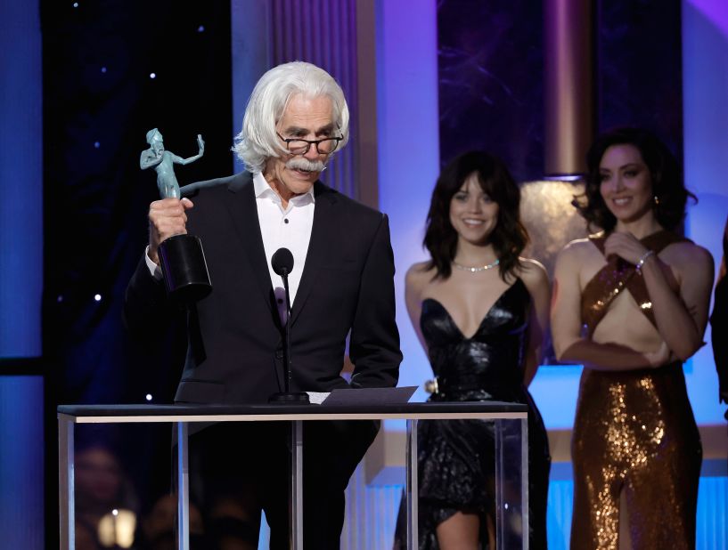 Sam Elliott accepts his award for outstanding performance by a male actor in a television movie or limited series for "1883." 