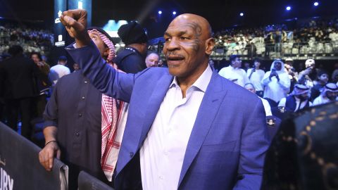Mike Tyson is seen before the fight in Riyadh's Diriyah Arena, Saudi Arabia.