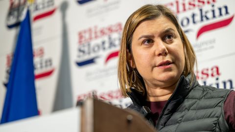 Rep. Elissa Slotkin (D-MI) speaks to reporters at a press conference on November 09, 2022 in East Lansing, Michigan. Rep. Slotkin won her midterm race against Republican congressional candidate Tom Barrett in Michigan's 7th Congressional district. (Photo by Brandon Bell/Getty Images)