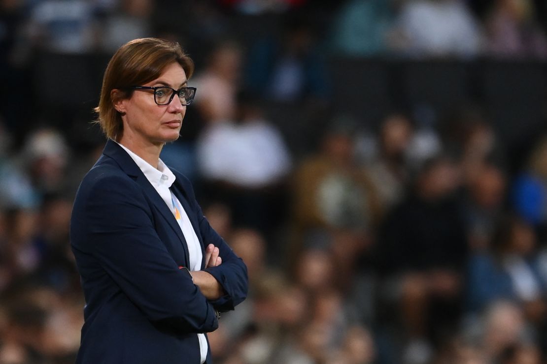 France's former head coach Corinne Diacre looks on from the sideline during the UEFA Women's Euro 2022 semi-inal football match between Germany and France at the Stadium MK, in Milton Keynes, on July 27, 2022.