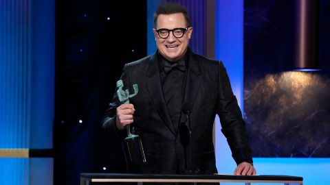 Brendan Fraser accepts the award for outstanding performance by a male actor in a leading role for "The Whale."