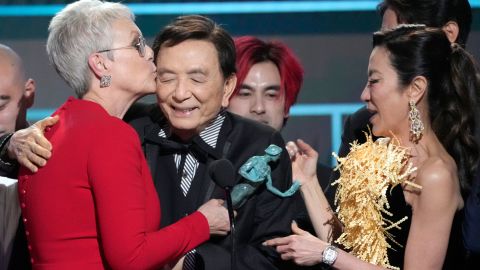 Jamie Lee Curtis, from left, James Hong, and Michelle Yeoh.