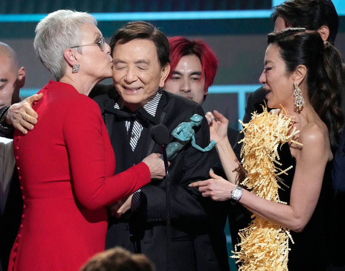 Jamie Lee Curtis, from left, James Hong, and Michelle Yeoh.