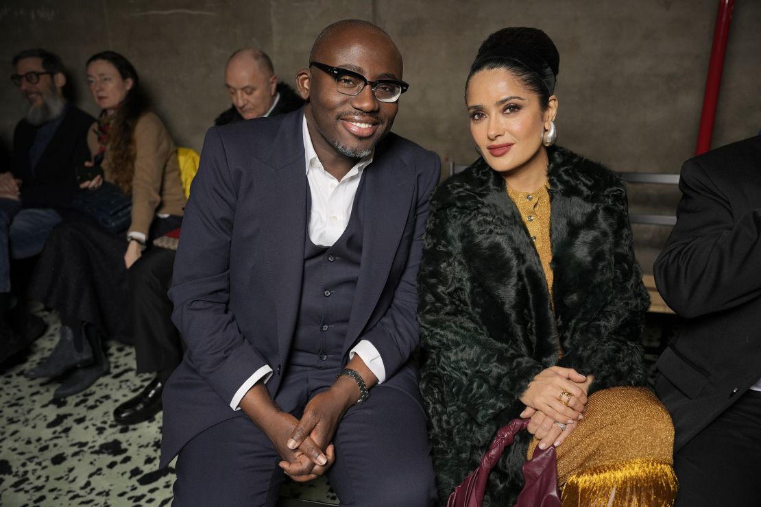 British Vogue editor-in-chief Edward Enninful and Salma Hayek at Bottega Veneta.