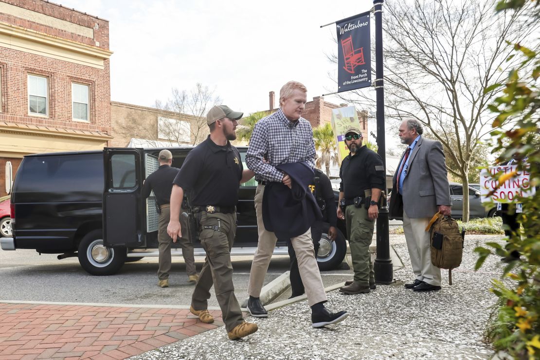 Alex Murdaugh is escorted into the the Colleton County Courthouse on Monday, February 27, 2023.
