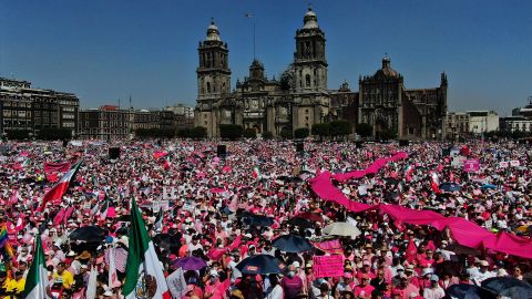 People protest against recent reforms pushed by Mexican President Andres Manuel Lopez Obrador in Mexico City.