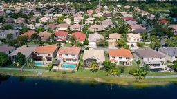 MIRAMAR, FLORIDA -  In this aerial view, single family homes are shown in a residential neighborhood on October 27, 2022 in Miramar, Florida. (Photo by Joe Raedle/Getty Images)