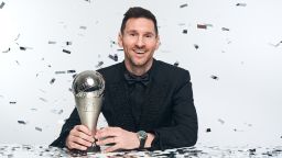PARIS, FRANCE - FEBRUARY 27: Lionel Messi poses for a portrait after winning the Best FIFA Men's Player 2022 award at The Best FIFA Football Awards 2022 on February 27, 2023 in Paris, France. (Photo by Michael Regan - FIFA/FIFA via Getty Images)