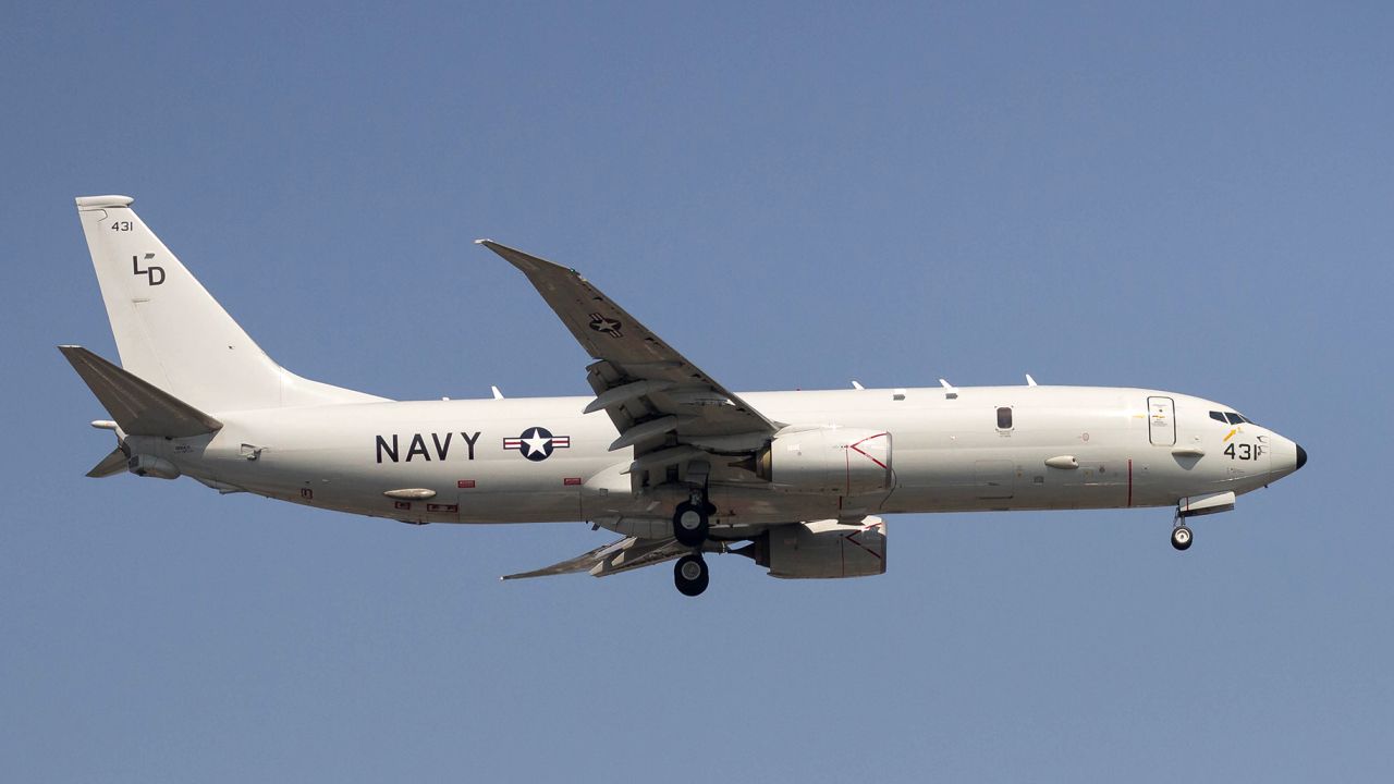 YAMATO, JAPAN - 2020/05/02: A Boeing P-8A Poseidon, multi-mission maritime aircraft with the US Navy Patrol Squadron 10 (VP-10), nicknamed the "Red Lancers", flies near Naval Air Facility in Kanagawa. (Photo by Damon Coulter/SOPA Images/LightRocket via Getty Images)