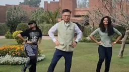 South Korean diplomats at the country's Indian Embassy in New Delhi strike a pose in their "Naatu Naatu" dance cover. 