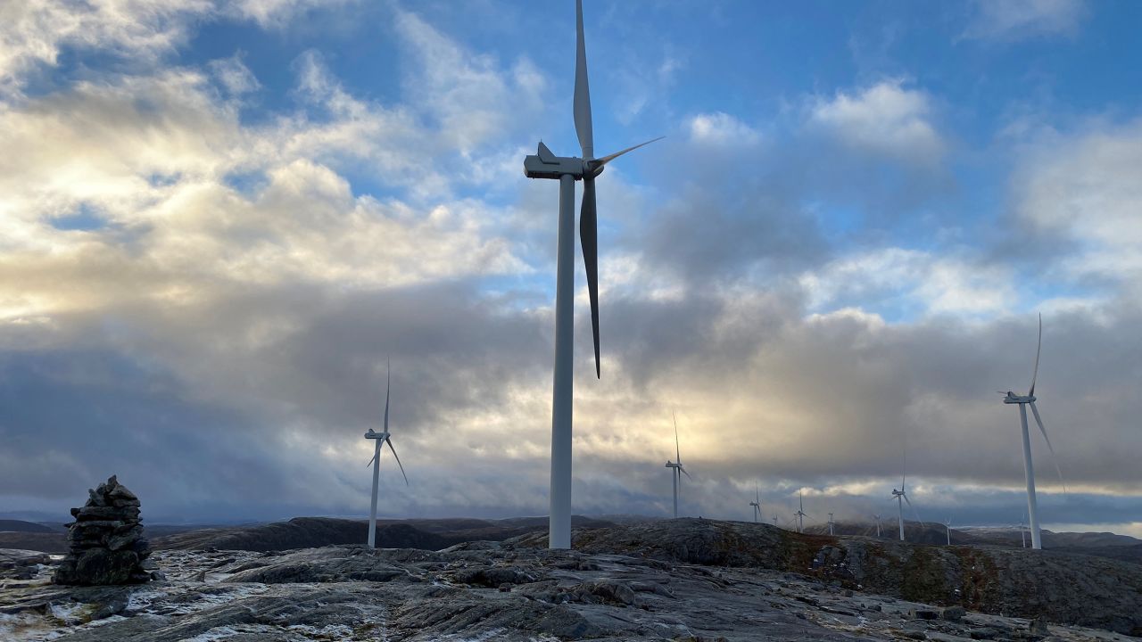 Wind turbines in the Fosen region, Norway.