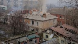 A general view shows buildings damaged by a Russian military strike, amid their attack on Ukraine, in the frontline city of Bakhmut, in Donetsk region, Ukraine February 27, 2023. REUTERS/Alex Babenko