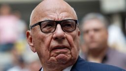 Rupert Murdoch, Chairman of Fox News Channel stands before Rafael Nadal of Spain plays against Kevin Anderson of South Africa.  