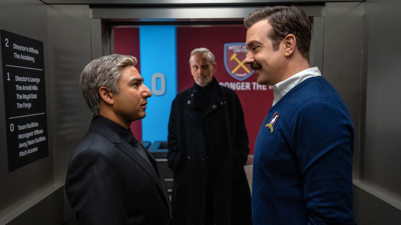 Nick Mohammed, Anthony Head and Jason Sudeikis in the third season of "Ted Lasso."