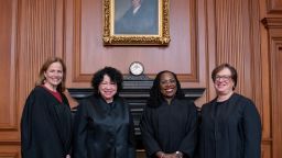 WASHINGTON, DC - SEPTEMBER 30: (EDITORIAL USE ONLY) In this handout provided by the Collection of the Supreme Court of the United States, (L-R) Associate Justices Amy Coney Barrett, Sonia Sotomayor, Ketanji Brown Jackson, and Elena Kagan pose at a courtesy visit in the Justices Conference Room prior to the investiture ceremony of Associate Justice Ketanji Brown Jackson September 30, 2022 in Washington, DC. On June 30, 2022, Justice Jackson took the oaths of office to become the 104th Associate Justice of the Supreme Court of the United States. (Photo by Collection of the Supreme Court of the United States via Getty Images)