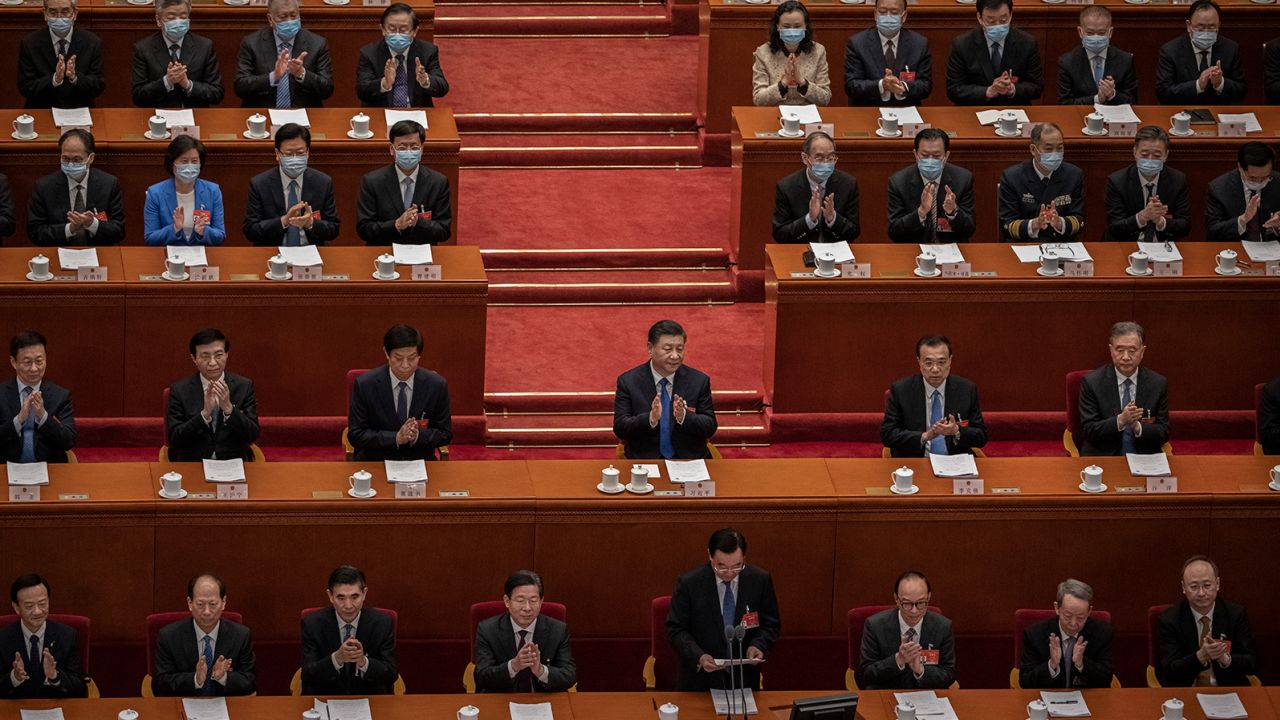 Chinese leaders and lawmakers attend the annual National People's Congress in Bejing in March 2021. 